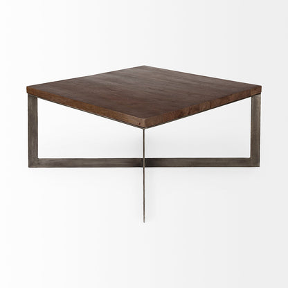 Mercana - Faye 34L x 34W x 17H Medium Brown Wood W/Antique Nickel Metal Base Square Coffee Table - 69181 view 4
