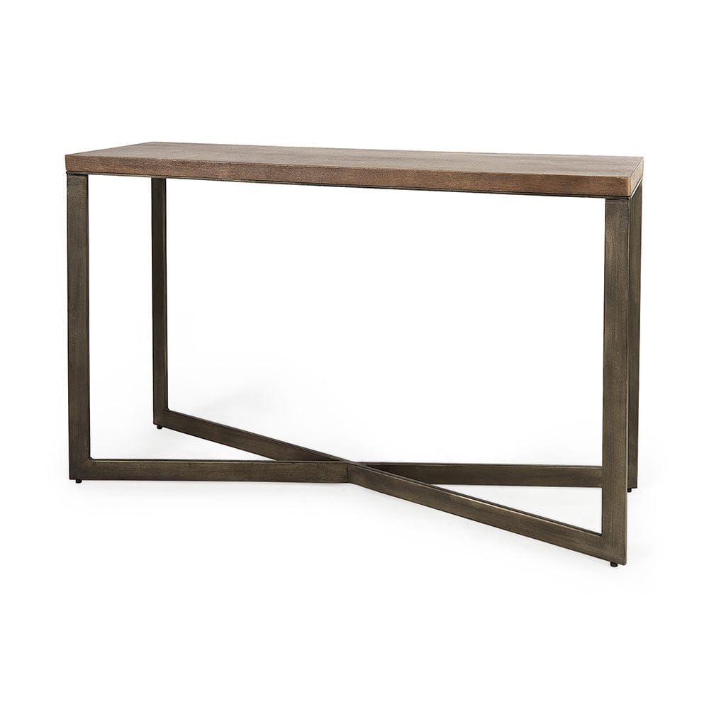 Mercana - Faye 50L x 15W x 30H Medium Brown Wood W/Antique Nickel Metal Base Console Table - 69183 view 1