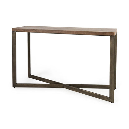 Mercana - Faye 50L x 15W x 30H Medium Brown Wood W/Antique Nickel Metal Base Console Table - 69183 view 1