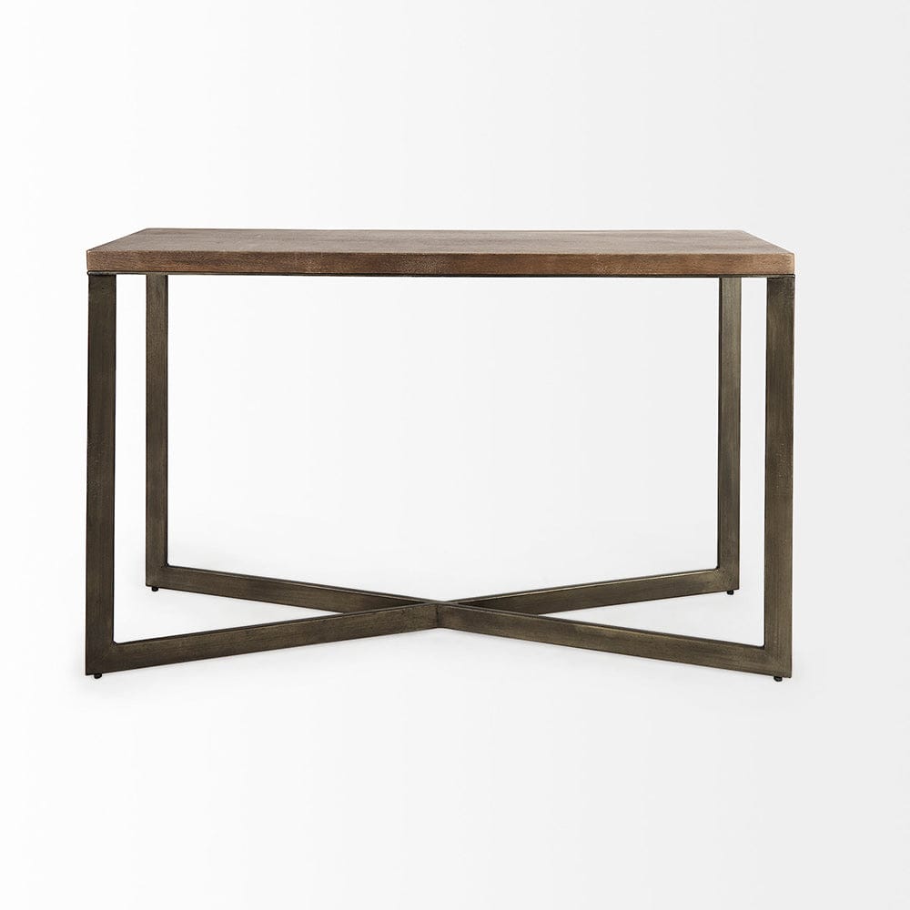 Mercana - Faye 50L x 15W x 30H Medium Brown Wood W/Antique Nickel Metal Base Console Table - 69183 view 2