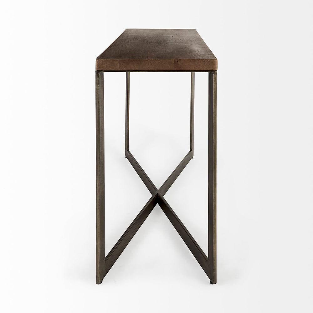 Mercana - Faye 50L x 15W x 30H Medium Brown Wood W/Antique Nickel Metal Base Console Table - 69183 view 3