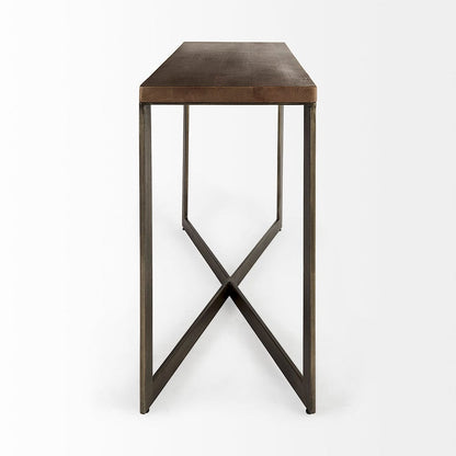 Mercana - Faye 50L x 15W x 30H Medium Brown Wood W/Antique Nickel Metal Base Console Table - 69183 view 3
