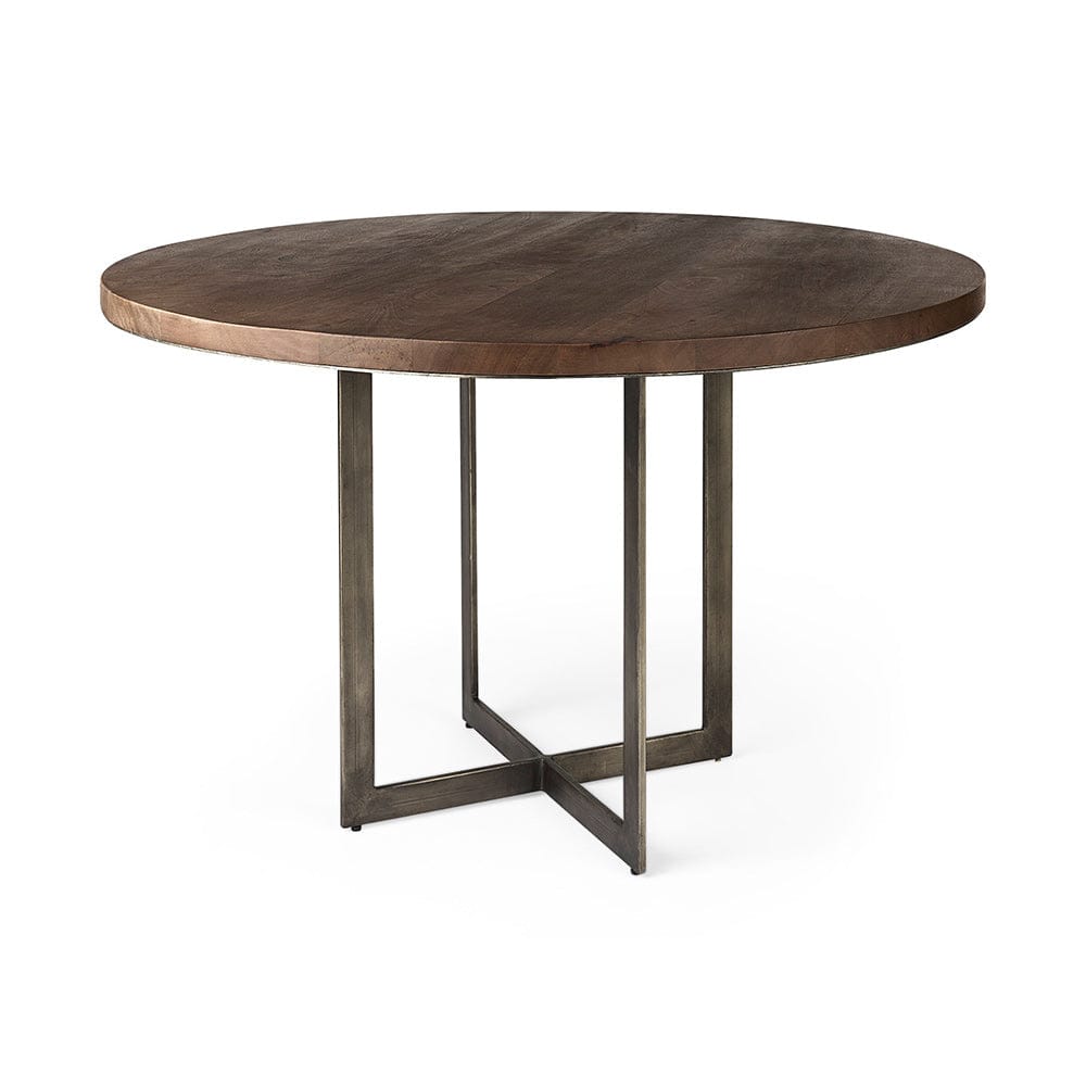 Mercana - Faye I 48L x 48W x 30H Medium Brown Wood W/Antique Nickel Metal Base Round Dining Table - 69176-AB view 1