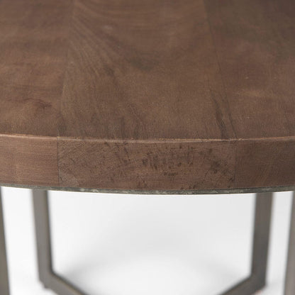 Mercana - Faye I 48L x 48W x 30H Medium Brown Wood W/Antique Nickel Metal Base Round Dining Table - 69176-AB view 4