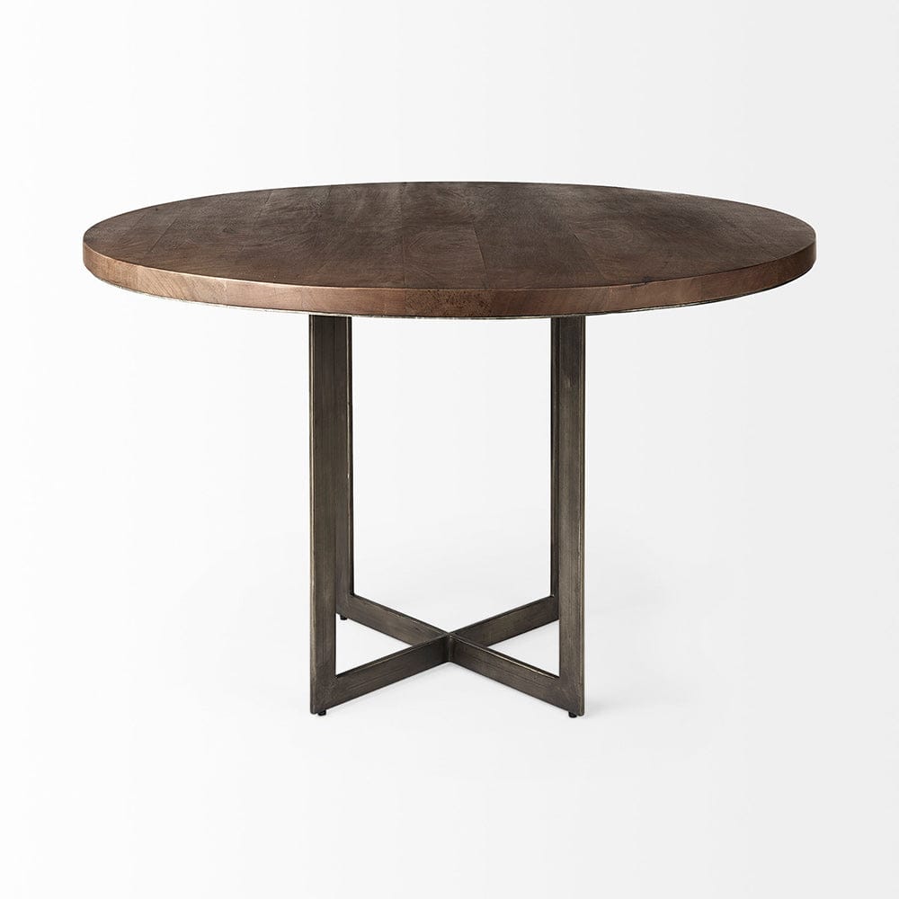 Mercana - Faye I 48L x 48W x 30H Medium Brown Wood W/Antique Nickel Metal Base Round Dining Table - 69176-AB view 5