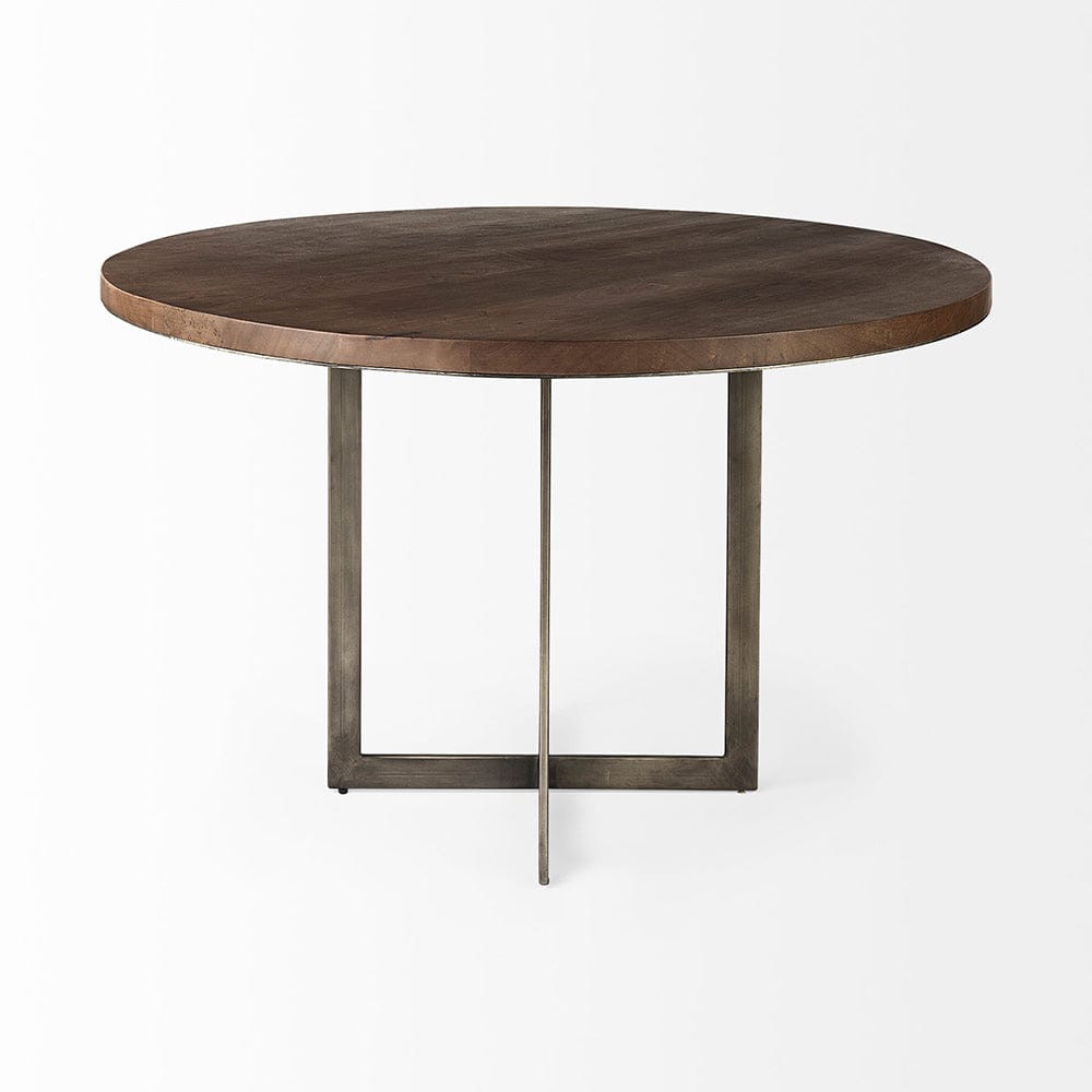 Mercana - Faye I 48L x 48W x 30H Medium Brown Wood W/Antique Nickel Metal Base Round Dining Table - 69176-AB view 6