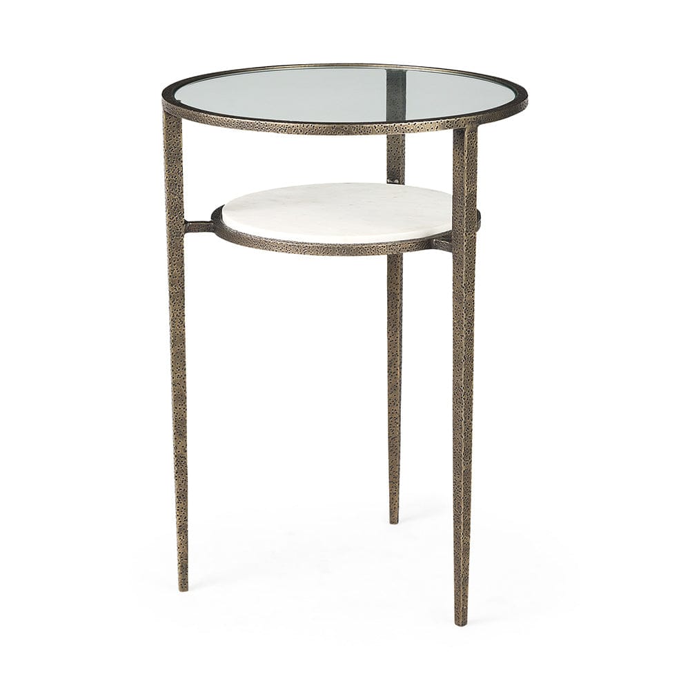 Mercana - Felicity 15.8L X 15.8W X 22.5H Glass Top W/ White Marble Shelf and Antique Gold Base End/Side Table - 69254-AB view 1