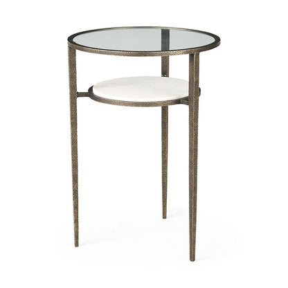 Mercana - Felicity 15.8L X 15.8W X 22.5H Glass Top W/ White Marble Shelf and Antique Gold Base End/Side Table - 69254-AB view 1