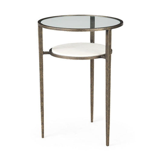 Mercana - Felicity 15.8L X 15.8W X 22.5H Glass Top W/ White Marble Shelf and Antique Gold Base End/Side Table - 69254-AB view 1