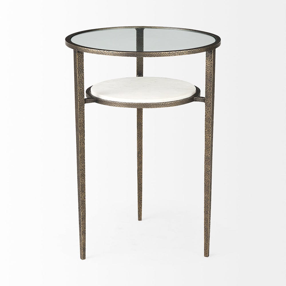 Mercana - Felicity 15.8L X 15.8W X 22.5H Glass Top W/ White Marble Shelf and Antique Gold Base End/Side Table - 69254-AB view 2