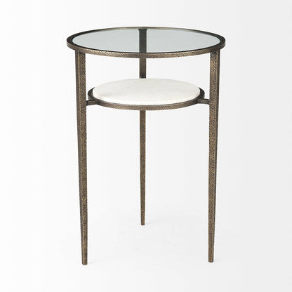 Mercana - Felicity 15.8L X 15.8W X 22.5H Glass Top W/ White Marble Shelf and Antique Gold Base End/Side Table - 69254-AB view 2