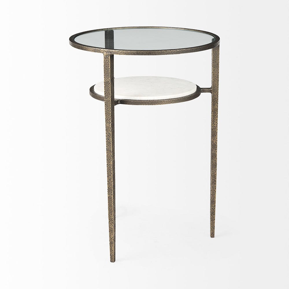 Mercana - Felicity 15.8L X 15.8W X 22.5H Glass Top W/ White Marble Shelf and Antique Gold Base End/Side Table - 69254-AB view 3