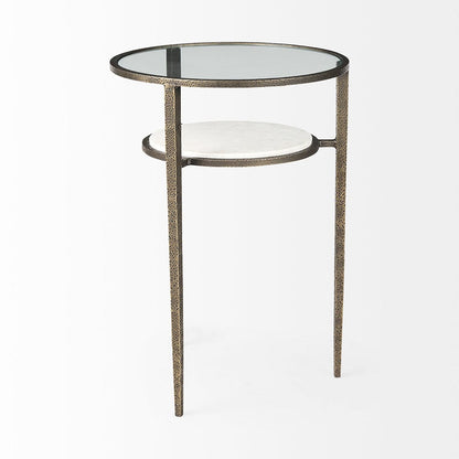 Mercana - Felicity 15.8L X 15.8W X 22.5H Glass Top W/ White Marble Shelf and Antique Gold Base End/Side Table - 69254-AB view 3