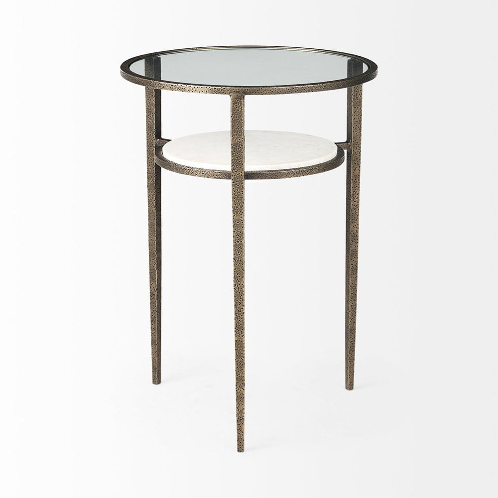 Mercana - Felicity 15.8L X 15.8W X 22.5H Glass Top W/ White Marble Shelf and Antique Gold Base End/Side Table - 69254-AB view 4
