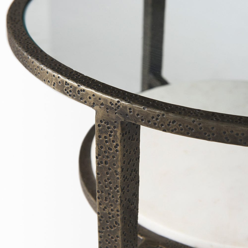 Mercana - Felicity 15.8L X 15.8W X 22.5H Glass Top W/ White Marble Shelf and Antique Gold Base End/Side Table - 69254-AB view 6