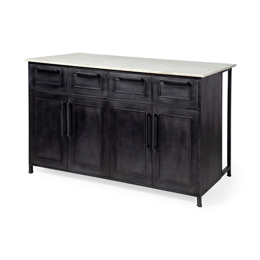 Mercana - Fieri Solid Iron Black Body White Marble Top Four Drawer Kitchen Island - 67839-AB view 1