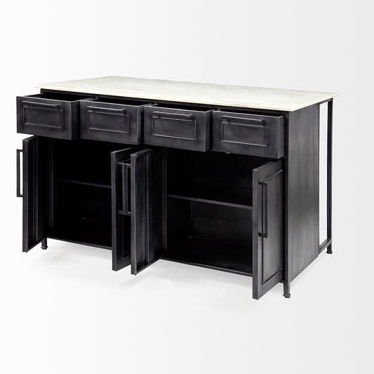 Mercana - Fieri Solid Iron Black Body White Marble Top Four Drawer Kitchen Island - 67839-AB view 2