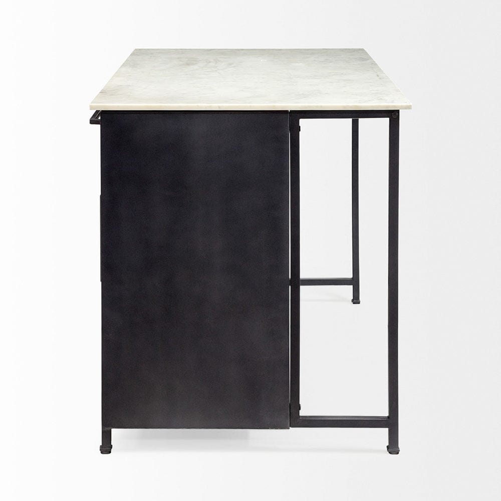 Mercana - Fieri Solid Iron Black Body White Marble Top Four Drawer Kitchen Island - 67839-AB view 5