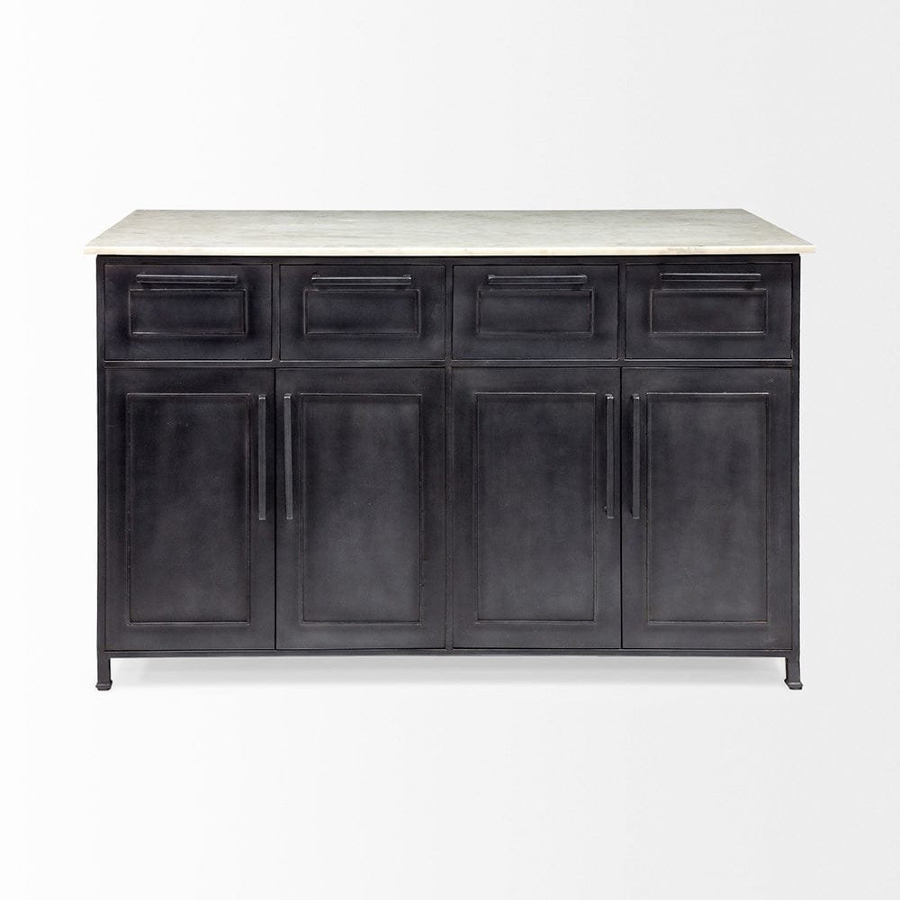 Mercana - Fieri Solid Iron Black Body White Marble Top Four Drawer Kitchen Island - 67839-AB view 6