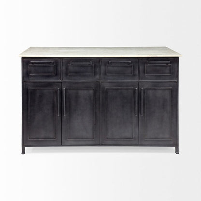Mercana - Fieri Solid Iron Black Body White Marble Top Four Drawer Kitchen Island - 67839-AB view 6