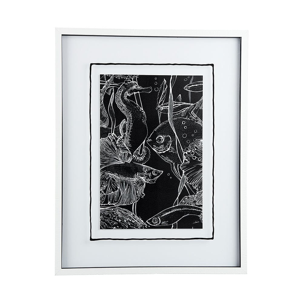 Mercana - Fish Black by Mercana Studio a Hand Embellished Textured Framed Art Print Matted under Glass - 13937 view 1