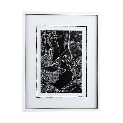 Mercana - Fish Black by Mercana Studio a Hand Embellished Textured Framed Art Print Matted under Glass - 13937 view 1