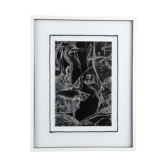 Mercana - Fish Black by Mercana Studio a Hand Embellished Textured Framed Art Print Matted under Glass - 13937 view 1