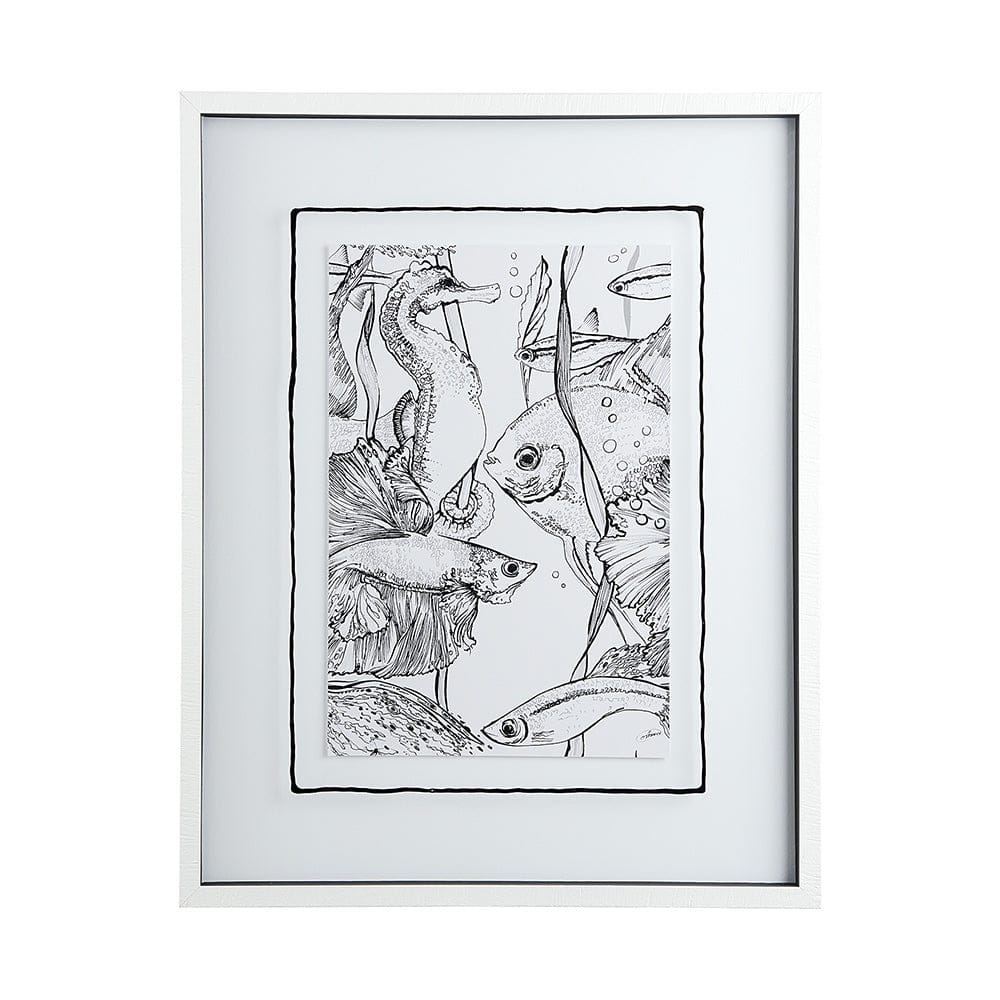 Mercana - Fish White by Mercana Studio a Hand Embellished Textured Framed Art Print Matted under Glass - 13938 view 1