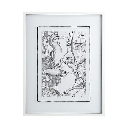 Mercana - Fish White by Mercana Studio a Hand Embellished Textured Framed Art Print Matted under Glass - 13938 view 1