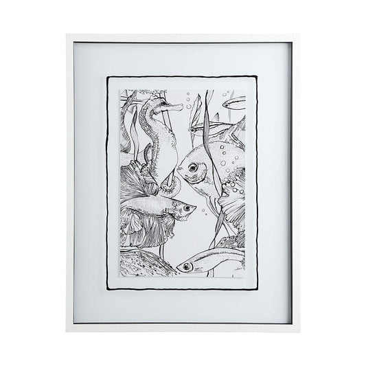 Mercana - Fish White by Mercana Studio a Hand Embellished Textured Framed Art Print Matted under Glass - 13938 view 1