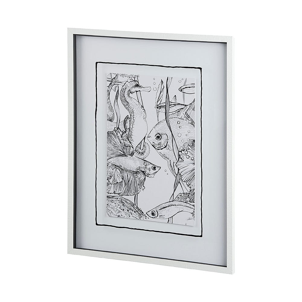 Mercana - Fish White by Mercana Studio a Hand Embellished Textured Framed Art Print Matted under Glass - 13938 view 2