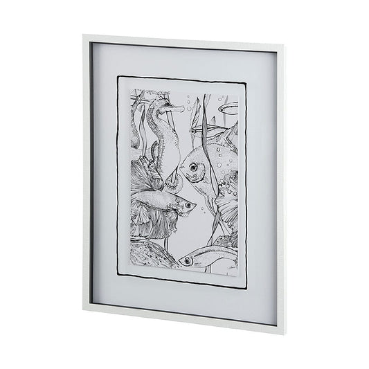 Mercana - Fish White by Mercana Studio a Hand Embellished Textured Framed Art Print Matted under Glass - 13938 view 2