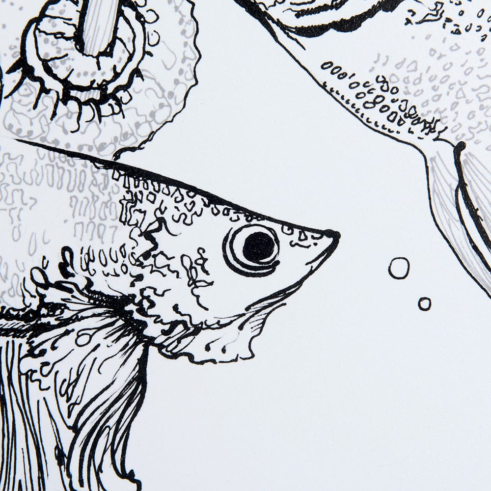 Mercana - Fish White by Mercana Studio a Hand Embellished Textured Framed Art Print Matted under Glass - 13938 view 8
