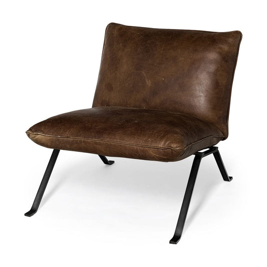 Mercana - Flavelle I Brown Leather Cushion Seat and Solid Iron Base Accent Chair - 68575 view 1