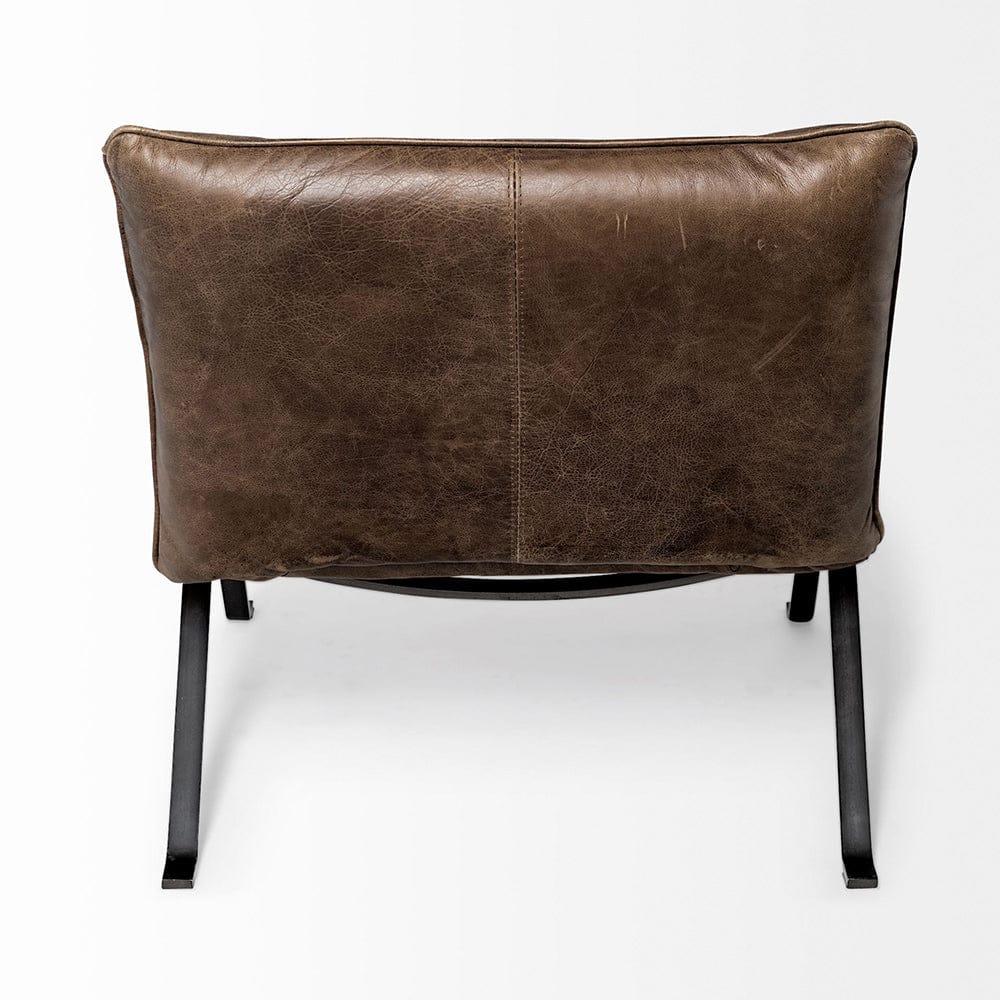Mercana - Flavelle I Brown Leather Cushion Seat and Solid Iron Base Accent Chair - 68575 view 3