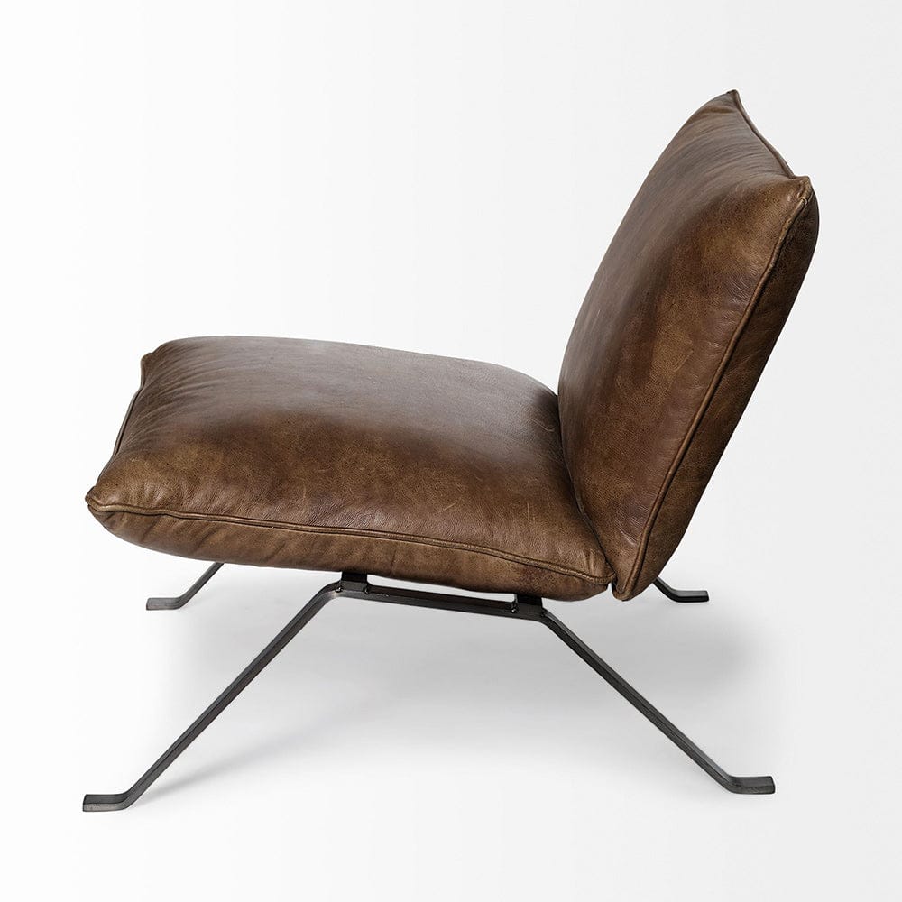 Mercana - Flavelle I Brown Leather Cushion Seat and Solid Iron Base Accent Chair - 68575 view 4