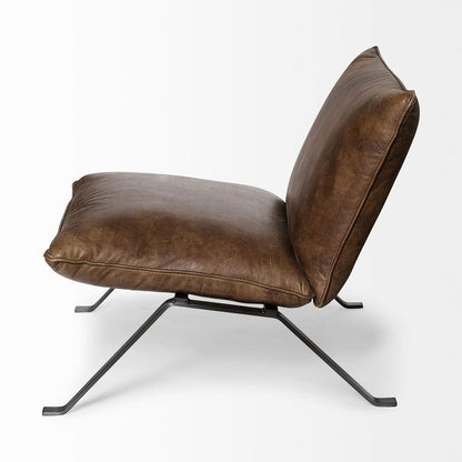 Mercana - Flavelle I Brown Leather Cushion Seat and Solid Iron Base Accent Chair - 68575 view 4