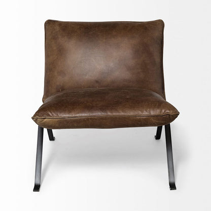 Mercana - Flavelle I Brown Leather Cushion Seat and Solid Iron Base Accent Chair - 68575 view 5