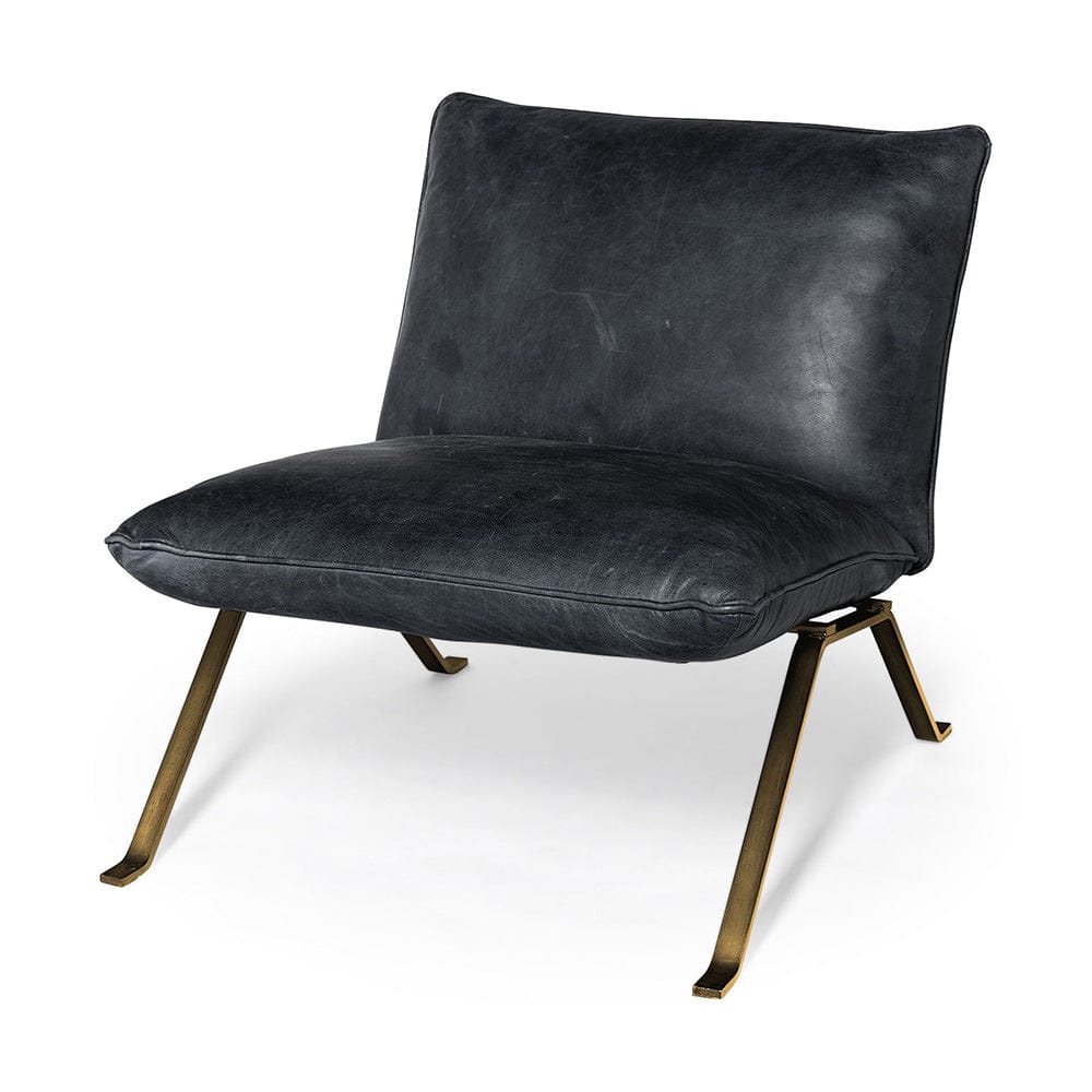 Mercana - Flavelle II Black Leather Cushion Seat and Solid Iron Base Accent Chair - 68576 view 1