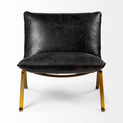 Mercana - Flavelle II Black Leather Cushion Seat and Solid Iron Base Accent Chair - 68576 view 10