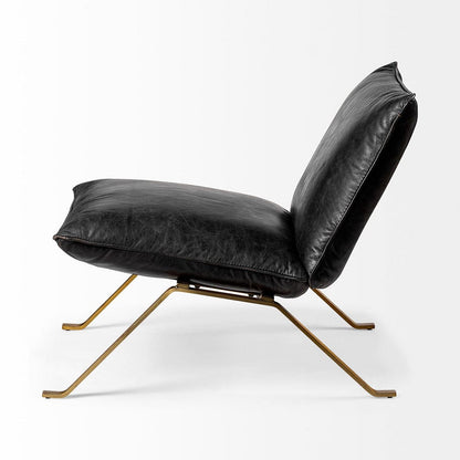 Mercana - Flavelle II Black Leather Cushion Seat and Solid Iron Base Accent Chair - 68576 view 11