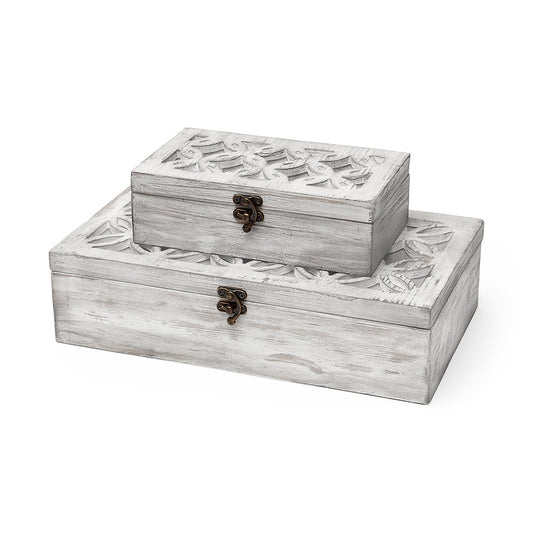 Mercana - Floribundus Off-White Decorative Boxes (Set of 2) - 57544_CLOSEOUT view 1
