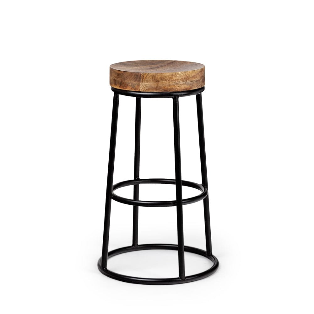 Mercana - Flynn 26.25" Seat Height Brown Wood Seat Black Metal Frame Stool - 50467_CLOSEOUT view 1