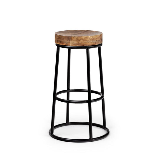 Mercana - Flynn 26.25" Seat Height Brown Wood Seat Black Metal Frame Stool - 50467_CLOSEOUT view 1
