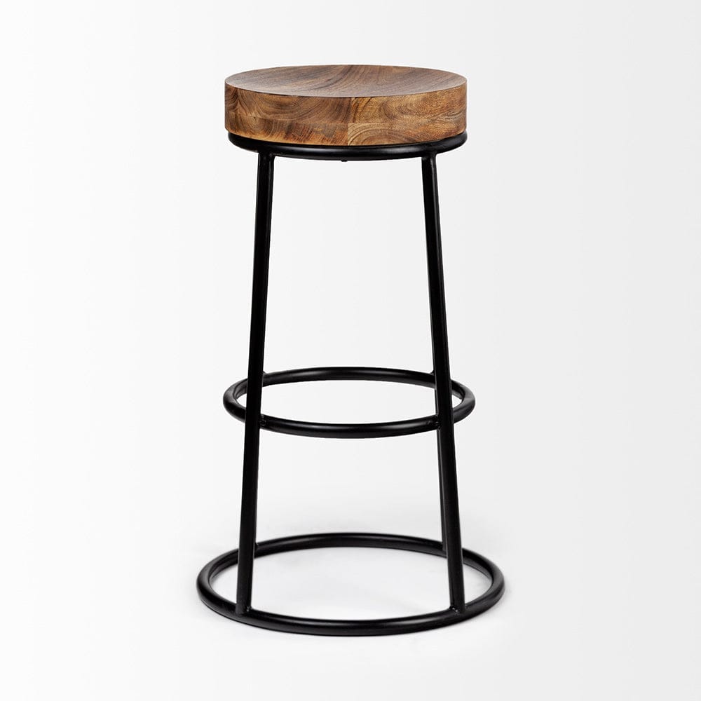 Mercana - Flynn 26.25" Seat Height Brown Wood Seat Black Metal Frame Stool - 50467_CLOSEOUT view 2