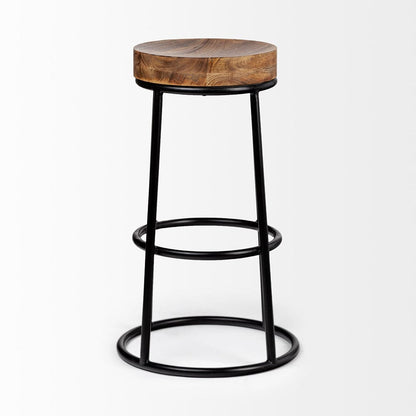Mercana - Flynn 26.25" Seat Height Brown Wood Seat Black Metal Frame Stool - 50467_CLOSEOUT view 2