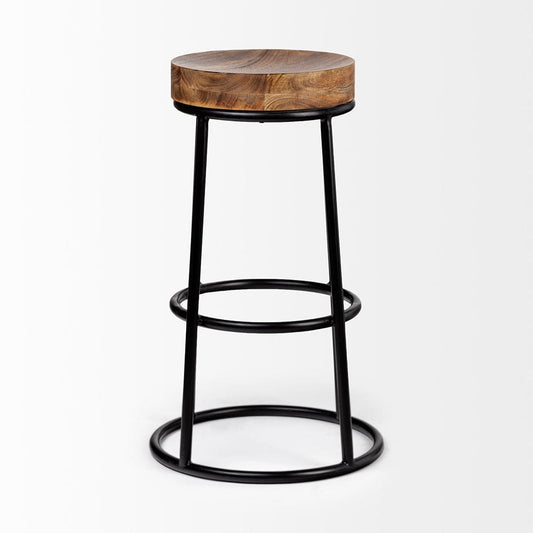 Mercana - Flynn 26.25" Seat Height Brown Wood Seat Black Metal Frame Stool - 50467_CLOSEOUT view 2