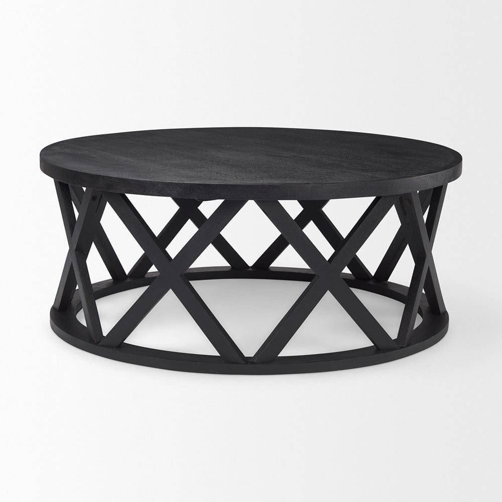Mercana - Forsey 28.0L x 45.3W x 18.0H Black Solid Wood Round Coffee Table - 69745 view 3
