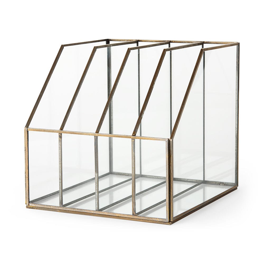 Mercana - Fred 9.1L x 7.9W x 7.9H Gold Metal and Glass File Folder - 68837_CLOSEOUT view 1