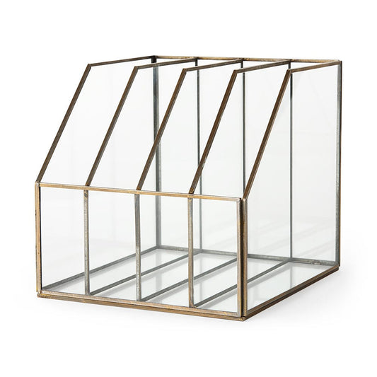 Mercana - Fred 9.1L x 7.9W x 7.9H Gold Metal and Glass File Folder - 68837_CLOSEOUT view 1
